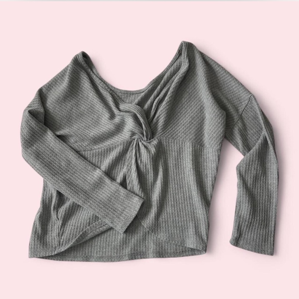 Gray Knotted Women's Waffle Top